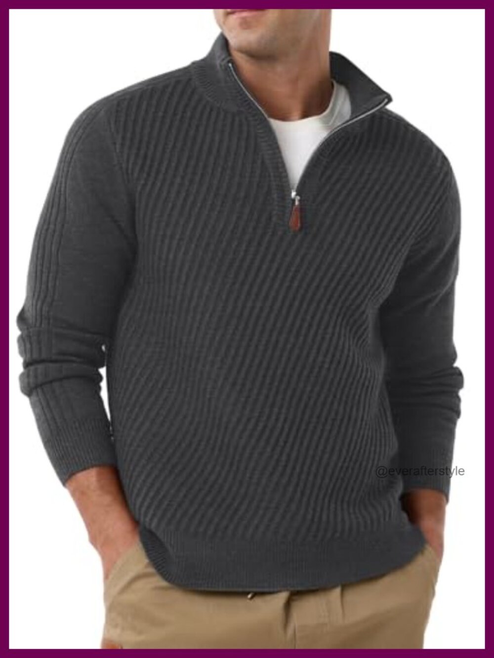 Men's Quarter Zip Pullover Sweater Knit Texture Long Sleeve